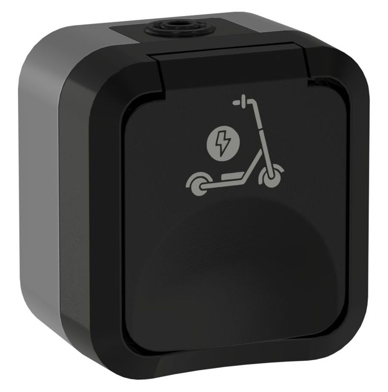 Розетка 1-м ОП TORS TS121 16А IP55 с заземл. защ. шторки с крышкой с иконкой самокат графит IEK TS-R110-16-55-K53