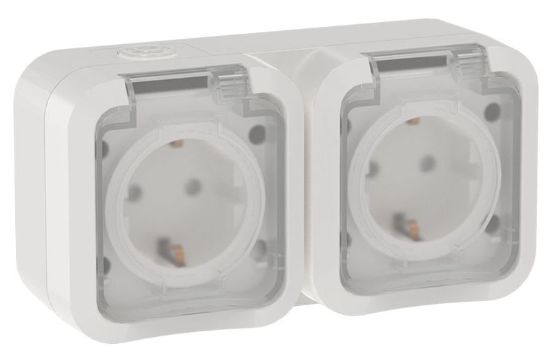 Розетка 2-м ОП TORS TS322 16А IP55 горизонт. с заземл. с крышкой бел. IEK TS-R26-16-55-G-K01