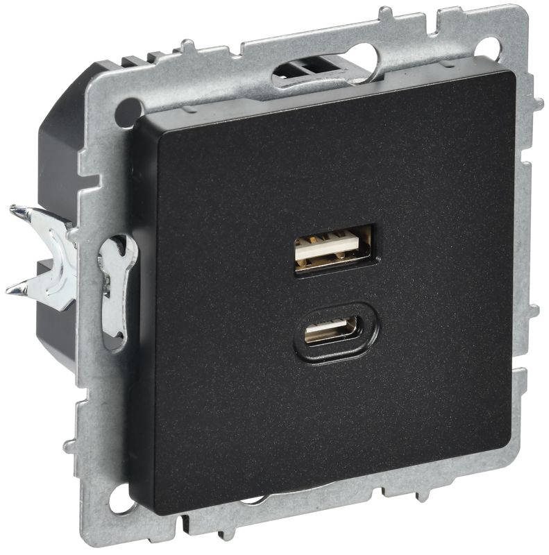 Розетка СП BRITE РЮ11-2-БрЧ USB A+C 45Вт высокоскор. заряд. черн. IEK BR-U22-045-K02