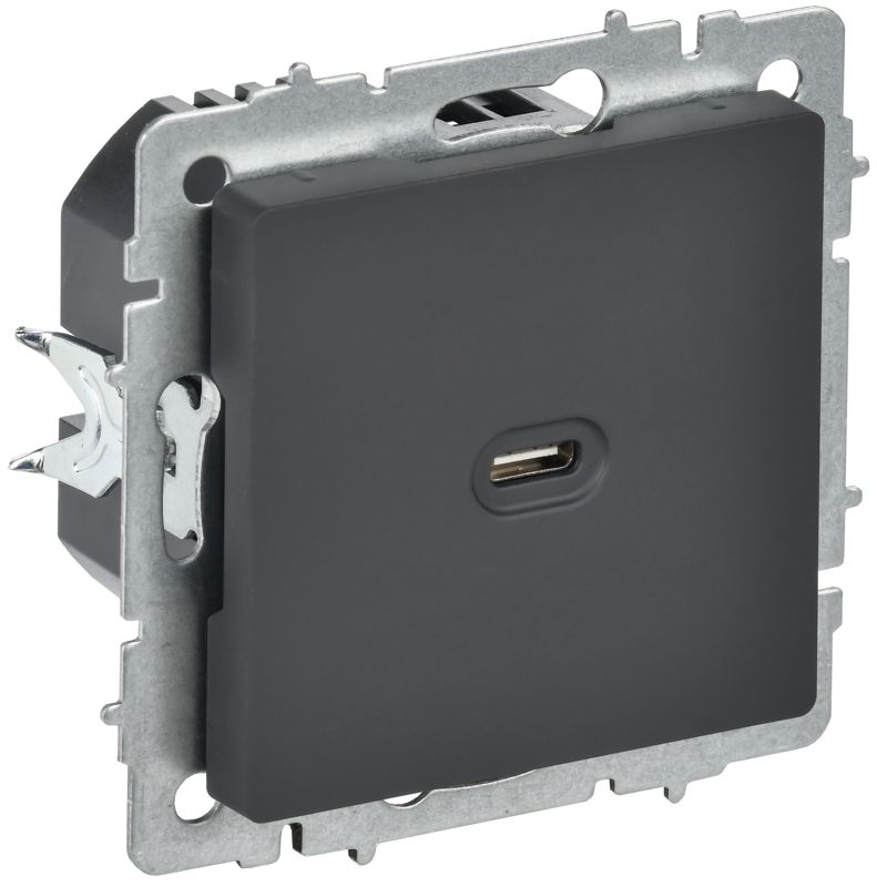 Розетка СП BRITE РЮ12-1-БрГ USB C 65Вт высокоскор. заряд. графит IEK BR-U13-065-K53