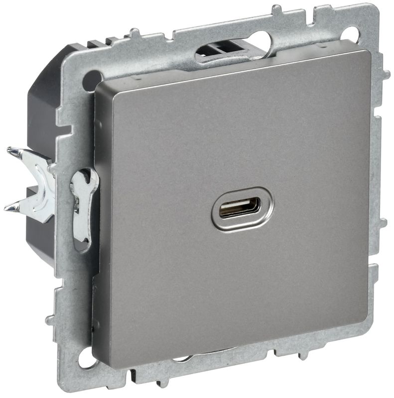 Розетка СП BRITE РЮ12-1-БрС USB C 65Вт высокоскор. заряд. сталь IEK BR-U13-065-K46