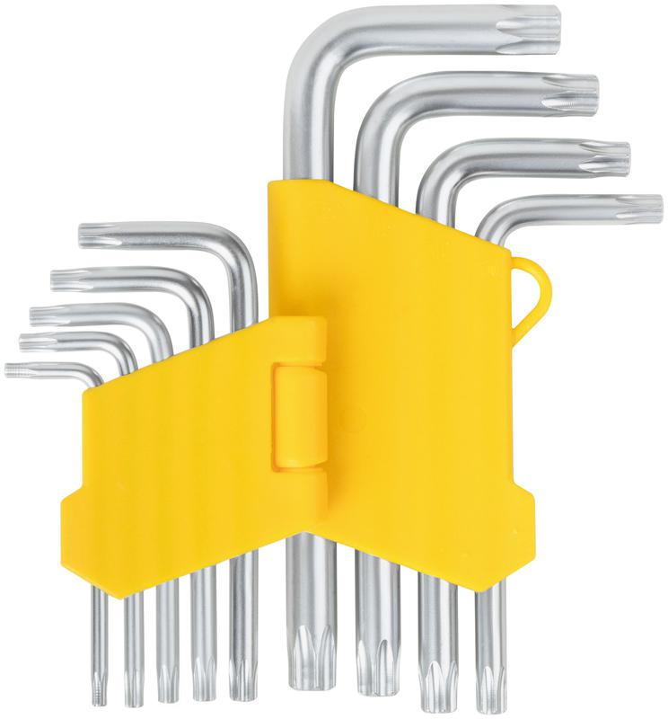 Ключ "звездочки" Т10-Т50 с отверст. в пластик. держателе CrV сталь (уп.9шт) FIT 64023