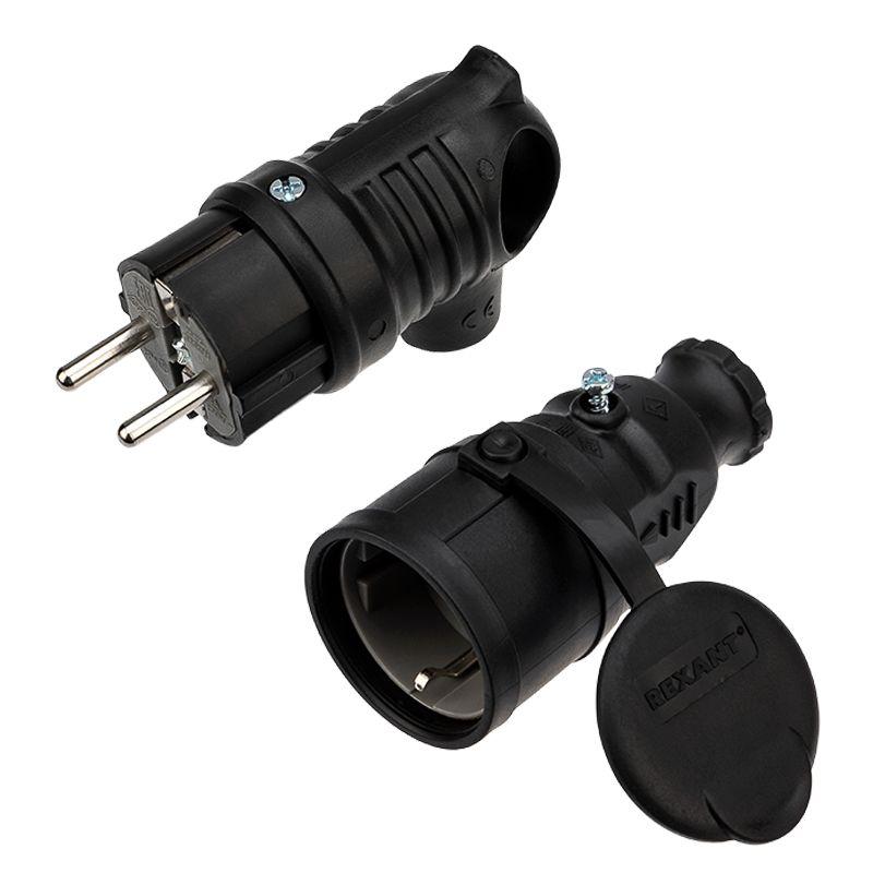 Набор розетка переносная + вилка угловая 16А IP44 каучук Rexant 111-002-004