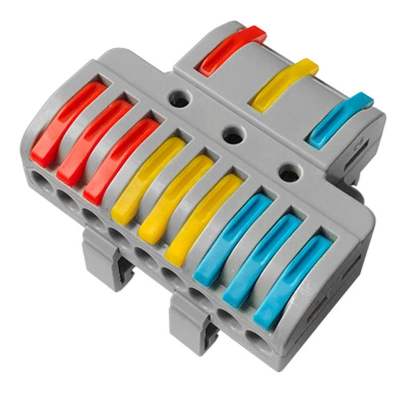 Клемма проходная разветвительная СМК 3x3D 3п на DIN-рейку 0.08-4кв.мм (1 ввод 3 вывода на полюс) сер. (уп.15шт) Rexant 07-5284