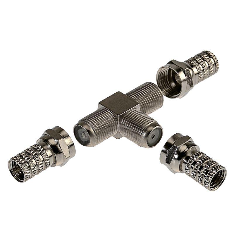 Набор разъемов антенных ТВ №5 (1 переходник 3 гнезда F; 3 F-разъема RG-6) Rexant 06-0032-A