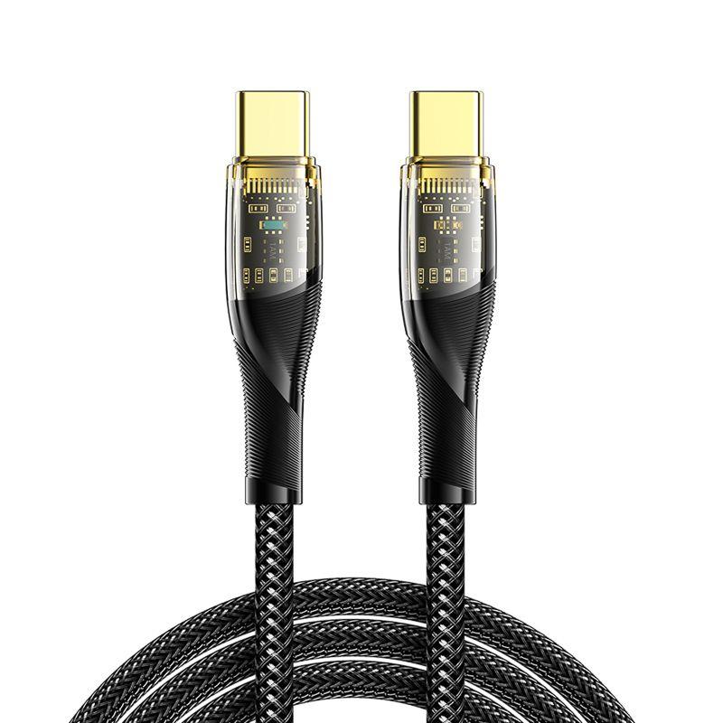 Кабель Type-C-Type-C 5А 100Вт 1м световая индикация нейлон. оплетка черн. Rexant 18-7092