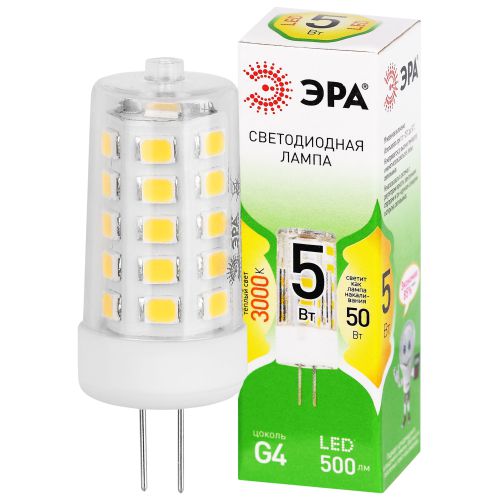 Лампа светодиодная GREEN LINE LED G4-JC-5W-830-12V GL G4 5Вт капсула 3000К тепл. бел. Эра Б0067190