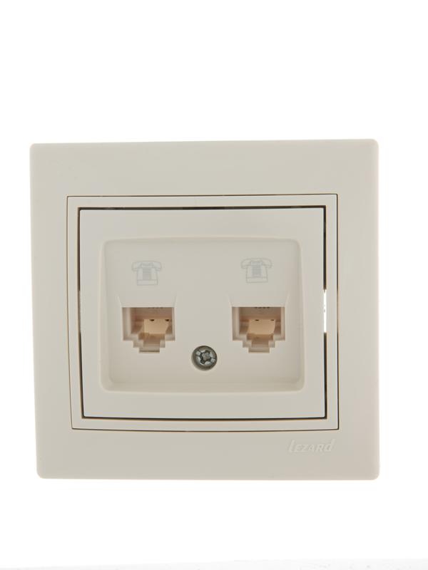 Розетка телефонная 2-м СП Mira RJ11 16А IP20 евро стандарт со вставкой крем. LEZARD 701-0303-138