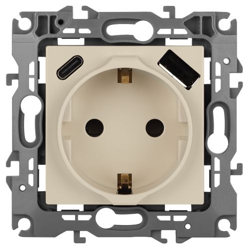 Розетка Эра12 12-4108-02 16А 250В 2P+E с USB type-A+C 5В-3А защ. шторки сл. кость Эра Б0067731