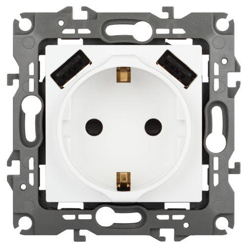 Розетка Эра12 12-4109-01М 16А 250В 2P+E с 2xUSB 5В-3А защ. шторки бел. матов. Эра Б0065728