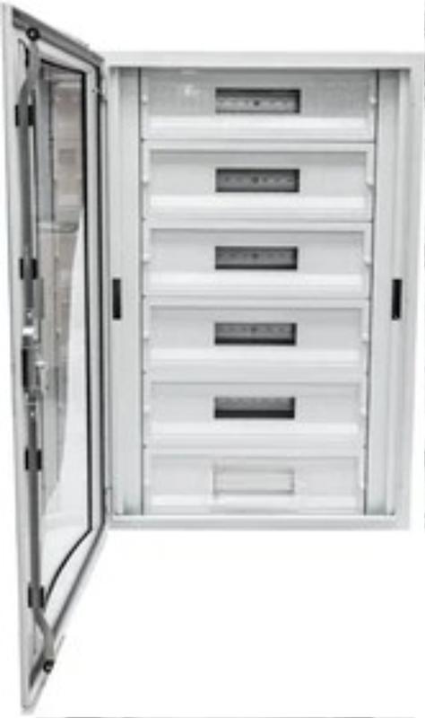 Корпус щита распределительного 600х750х100мм DIN-рейки 96M(5х24) навесной прозр. дверца из гнутого стекла метал. сер. Cetinkaya Pano CPD6007510SAPS