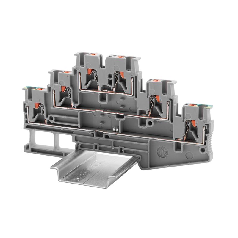 Клемма трехуровневая два проходных уровня и заземл. зажим push-in; 6 точек подключения; 2.5кв.мм DKC VPRTT-2.5-3L-LLPE