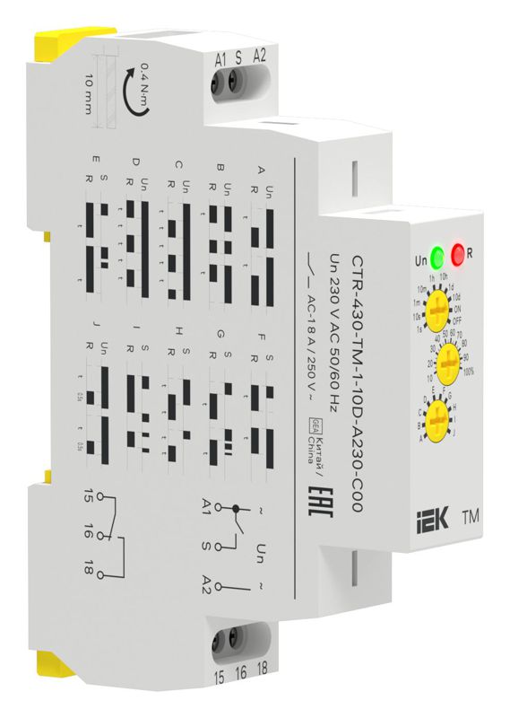 Реле времени многофункц. TM 1 контакт 230В AC IEK CTR-430-TM-1-10D-A230-C00