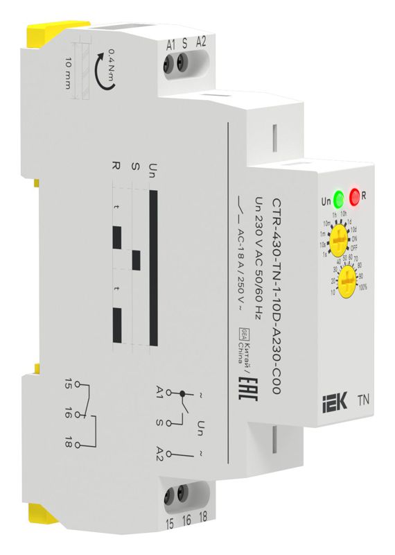 Реле задержки включения TN 1 контакт 230В AC IEK CTR-430-TN-1-10D-A230-C00