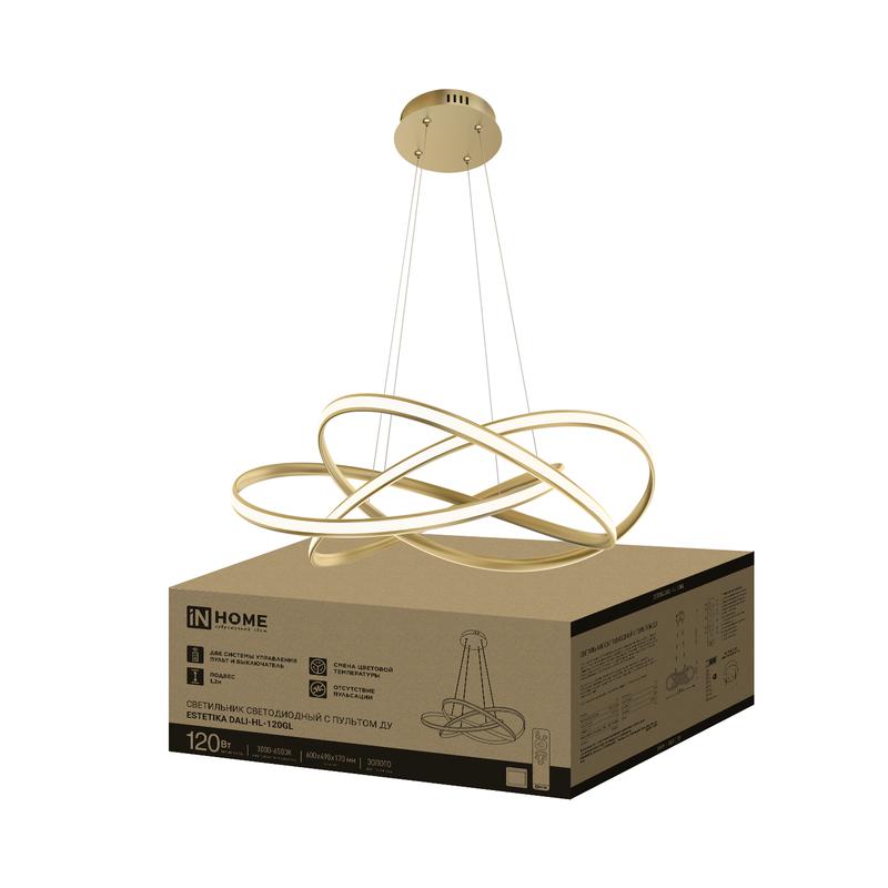 Светильник светодиодный ESTETIKA DALI-HL-120GL 120Вт 3000-6500К 230В 600х490х170мм 1.2м трос ДУ золото IN HOME 4690612062396
