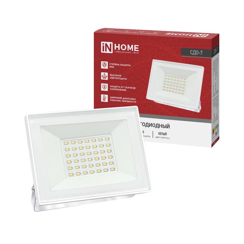 Прожектор светодиодный СДО-7 50Вт 4000К IP65 230В бел. IN HOME 4690612064376