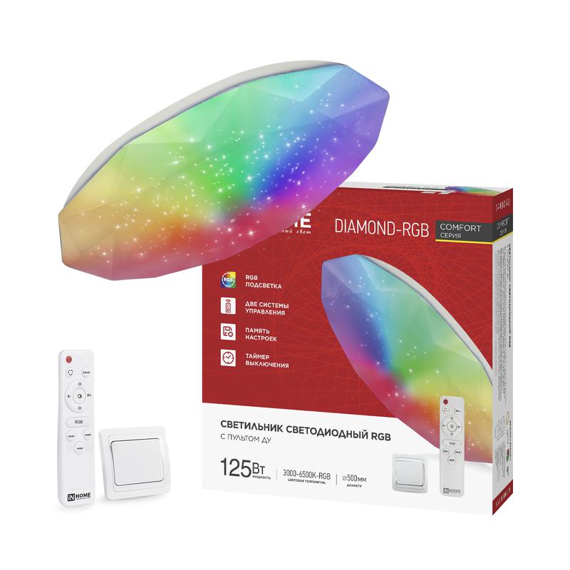Светильник светодиодный COMFORT DIAMOND-RGB 125Вт 3000-6500К 10000лм 230В 500х105мм с пультом ДУ IN HOME 4690612058887