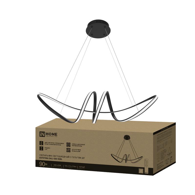 Светильник светодиодный ESTETIKA DALI-SM-90BL 90Вт 3000-6500К 230В 760х210х210мм 1.2м трос ДУ черн. IN HOME 4690612062426