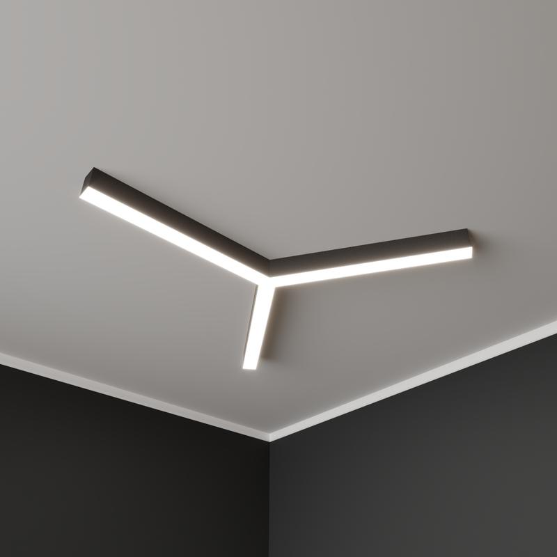 Светильник светодиодный RVE-PLS5070-TRINITY-2121-N 98Вт 4000К 2121х1837х70мм сег. 1210мм 50х70мм трехлучевой крест накладной RAL9006 муар сер. RVElektro RVE00018687