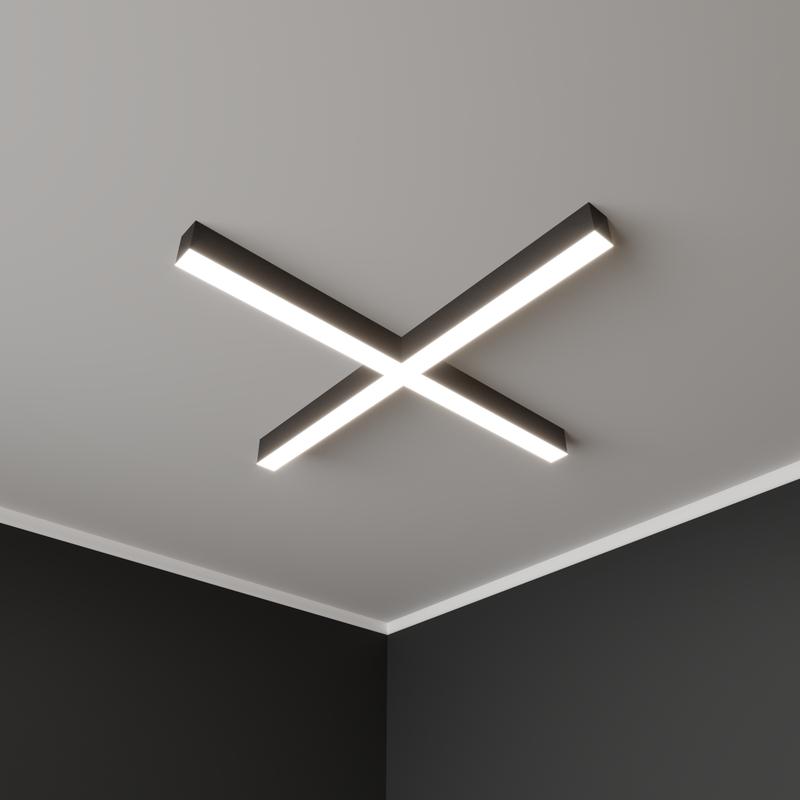 Светильник светодиодный RVE-PLS5070-KRESCENT-985-N 52Вт 4000К 985х985х70мм сег. 493мм 50х70мм крест накладной RAL9006 муар сер. RVElektro RVE00018693