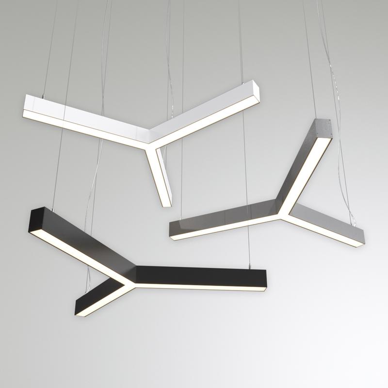 Светильник светодиодный RVE-PLS5070-TRINITY-1289-P 59Вт 4000К 1289х1117х70мм сег. 730мм 50х70мм трехлучевой крест подвесной RAL9006 муар сер. RVElektro RVE00018680