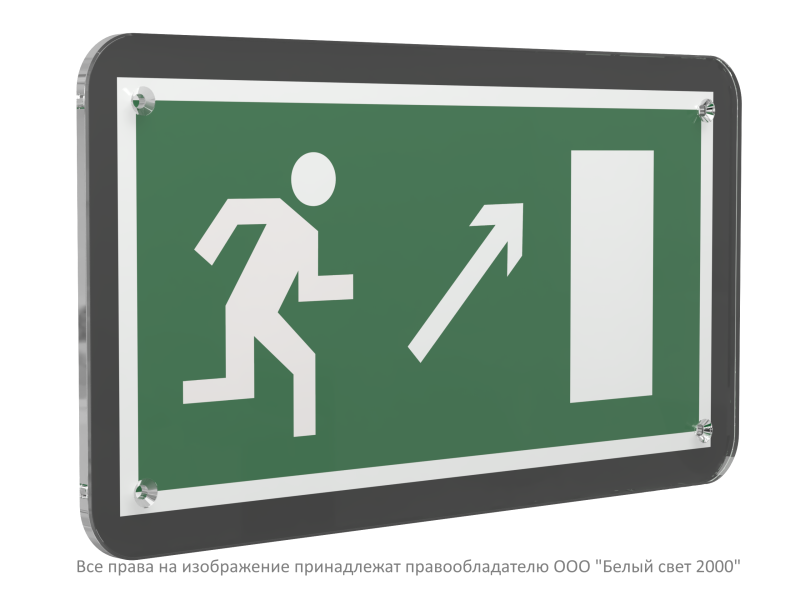 Знак безопасности PS-33186-Black.E05 "Направление к эвакуационному выходу направо вверх" Белый свет a32961