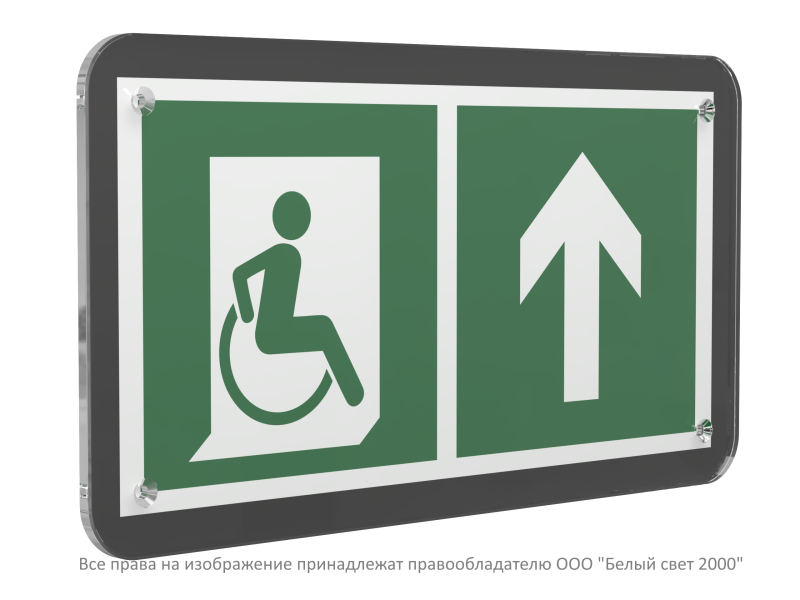 Знак безопасности PS-33186-Black.E69 "Направление движения к эвакуационному выходу МГН прямо" Белый свет a32988