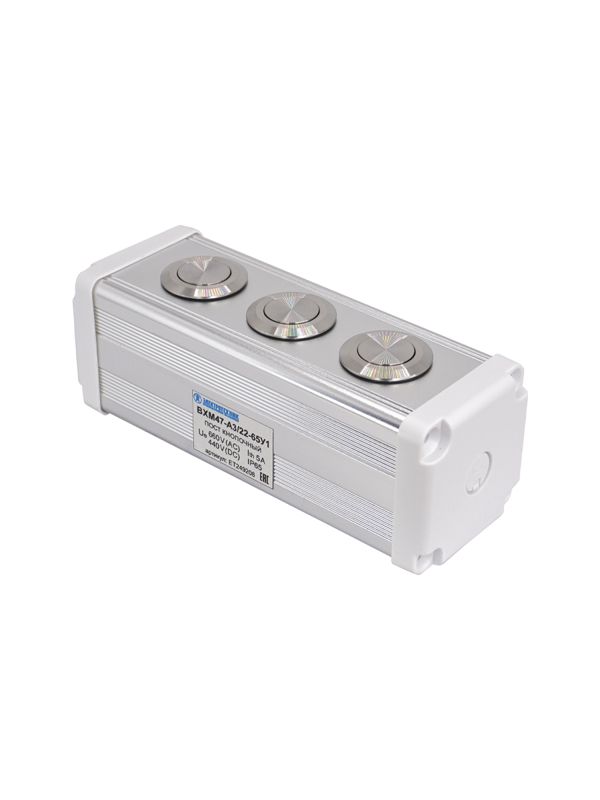 Пост управления BXM47-A3/22-65У1 3 цилиндрические кнопки 1C1NO1NC серебр. Электротехник ET249208