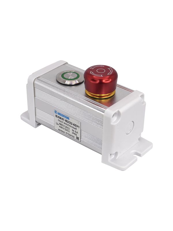 Пост управления BXM47-B2/22-65У1 1 цилиндрическая кнопка 1C1NO1NC зел. + 1 грибовидная кнопка с фиксацией 1C1NO1NC красн. Электротехник ET024782