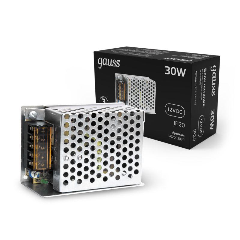 Блок питания для светодиодной ленты Black 30Вт 12В IP20 (драйвер) GAUSS 202003030