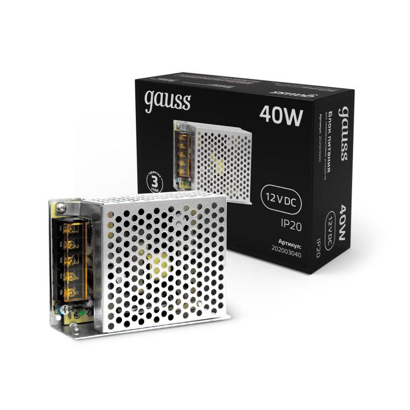 Блок питания для светодиодной ленты Black 40Вт 12В IP20 (драйвер) GAUSS 202003040