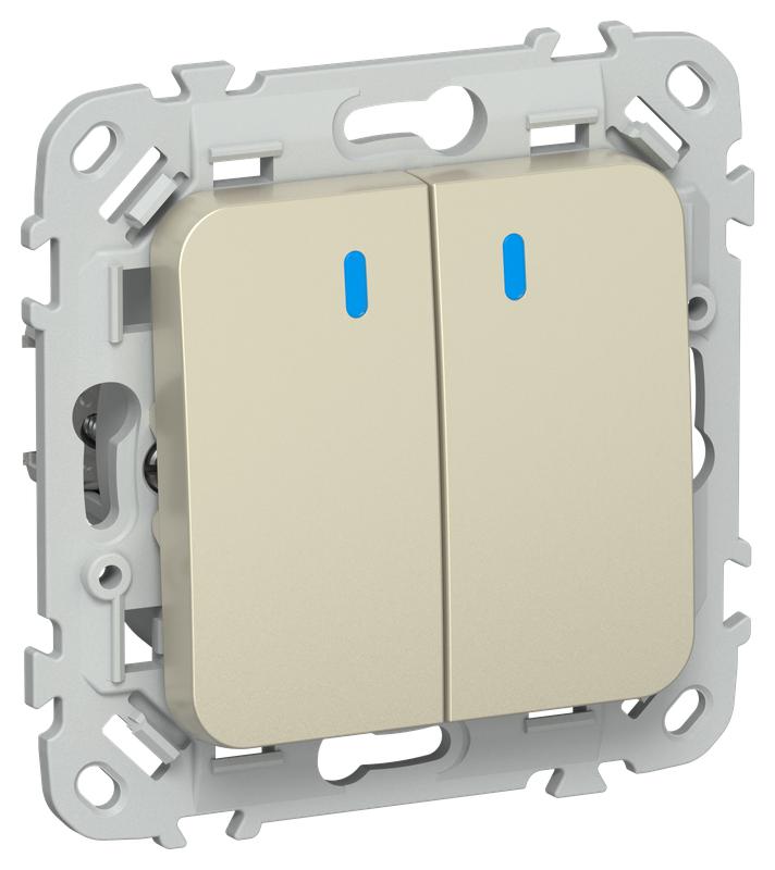 Выключатель кнопочный 2-кл. СП FLITE ВС12-2-1-ФлШ 10А с индикацией механизм шампань IEK FI-V24-1-10-1-K37