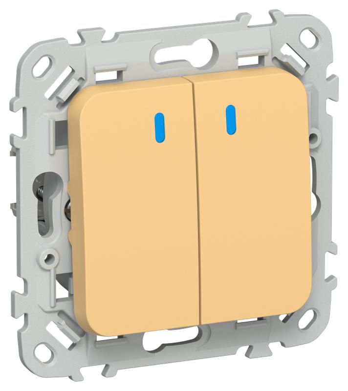 Выключатель проходной 2-кл. СП FLITE ВС62-1-1-ФлЗ 10А с индикацией механизм золотарник IEK FI-V22-1-10-1-K90