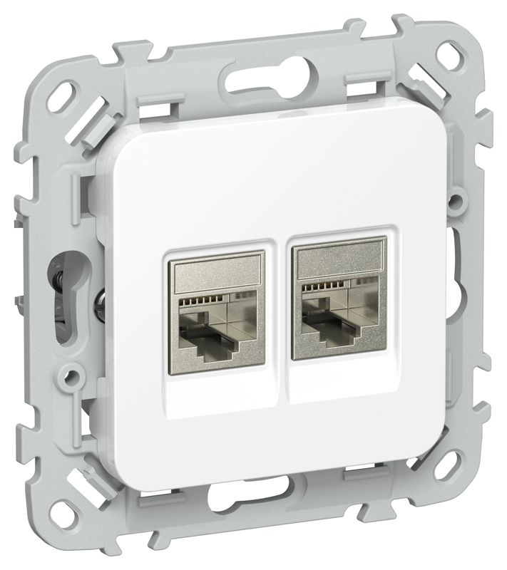 Розетка 2-м СП FLITE РКТ5е/3-2-1-ФлБ RJ45/RJ11 кат.5E/3 STP механизм бел. IEK FI-KT21-1-K01