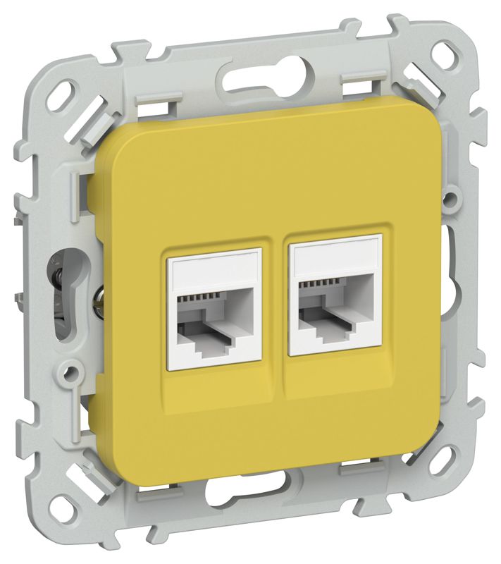 Розетка 2-м СП FLITE РКТ5е/3-2-0-ФлЖК RJ45/RJ11 кат.5E/3 UTP механизм желт. карри IEK FI-KT22-1-K44