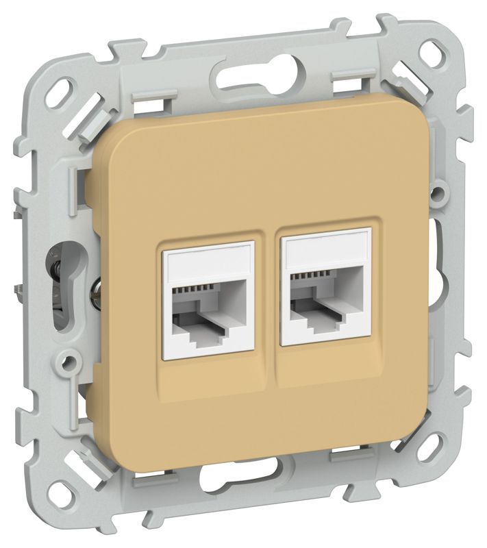 Розетка 2-м СП FLITE РКТ5е/3-2-0-ФлШм RJ45/RJ11 кат.5E/3 UTP механизм шамуа IEK FI-KT22-1-K89