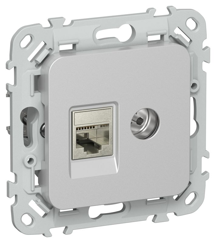 Розетка 2-м СП FLITE РКТВ5е-2-1-ФлА RJ45/TV кат.5E STP механизм алюм. IEK FI-AK21-1-K47