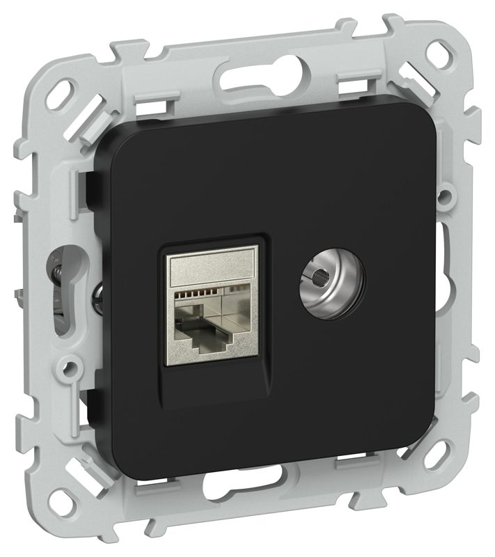 Розетка 2-м СП FLITE РКТВ5е-2-1-ФлЧ RJ45/TV кат.5E STP механизм черн. IEK FI-AK21-1-K02