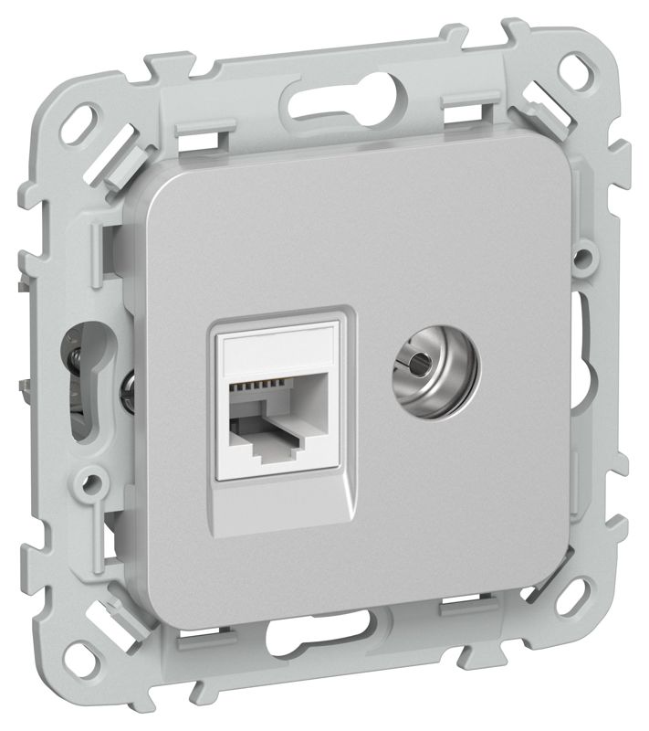 Розетка 2-м СП FLITE РКТВ5е-2-0-ФлА RJ45/TV кат.5E UTP механизм алюм. IEK FI-AK22-1-K47