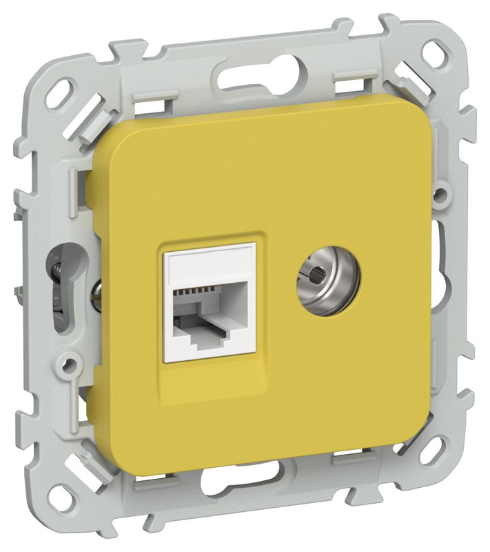 Розетка 2-м СП FLITE РКТВ5е-2-0-ФлЖК RJ45/TV кат.5E UTP механизм желт. карри IEK FI-AK22-1-K44