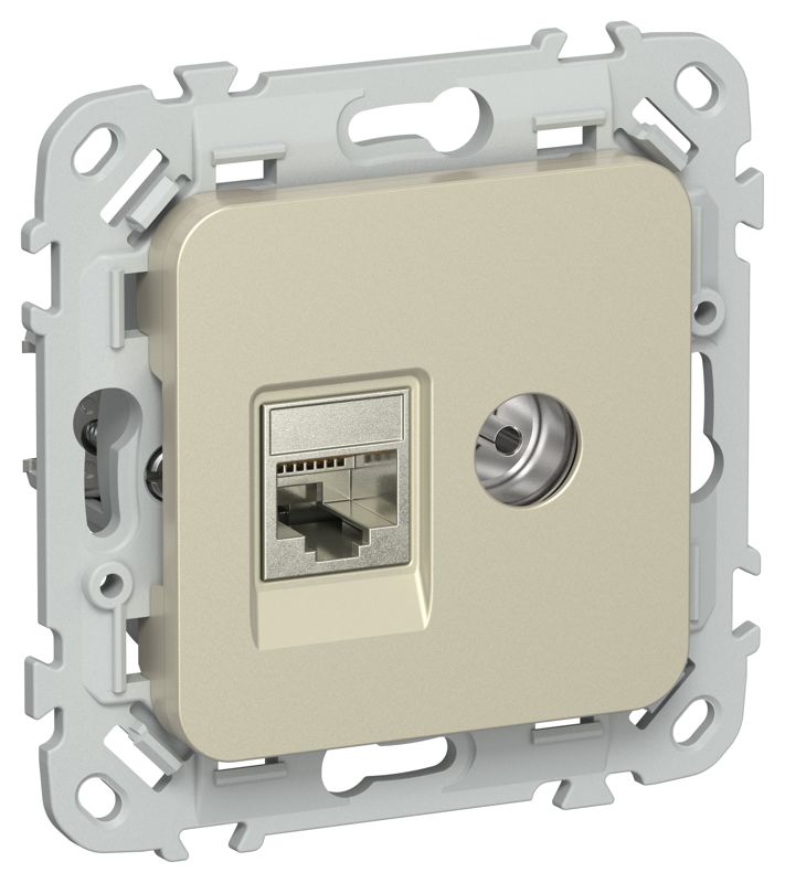 Розетка 2-м СП FLITE РКТВ6-2-1-ФлШ RJ45/TV кат.6 STP механизм шампань IEK FI-AK21-2-K37