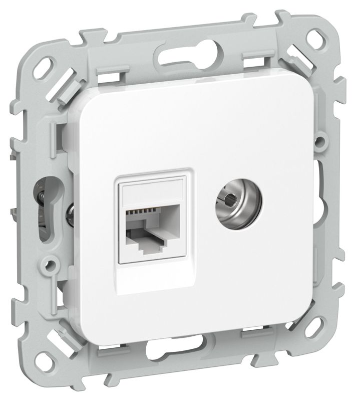 Розетка 2-м СП FLITE РКТВ6-2-0-ФлБ RJ45/TV кат.6 UTP механизм бел. IEK FI-AK22-2-K01