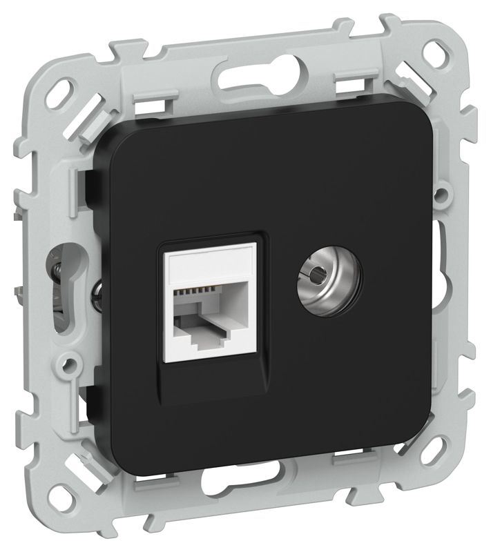 Розетка 2-м СП FLITE РКТВ6-2-0-ФлЧ RJ45/TV кат.6 UTP механизм черн. IEK FI-AK22-2-K02