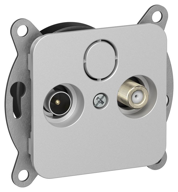 Розетка проходная TV/SAT 2-м СП FLITE РТВс-2-1-2-ФлА экранир. механизм алюм. IEK FI-AF23-P-K47