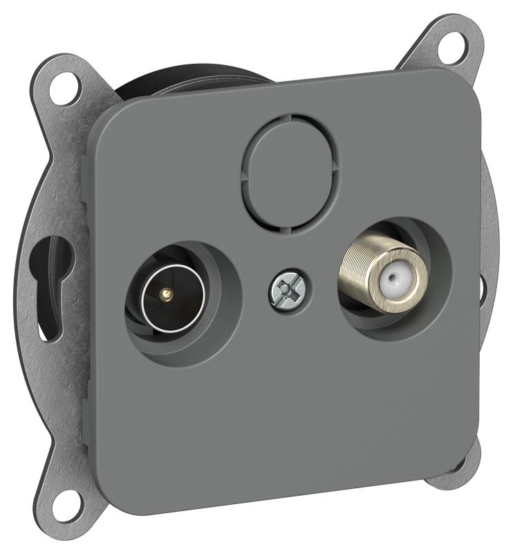 Розетка проходная TV/SAT 2-м СП FLITE РТВс-2-1-2-ФлМА экранир. механизм мокрый асфальт IEK FI-AF23-P-K80