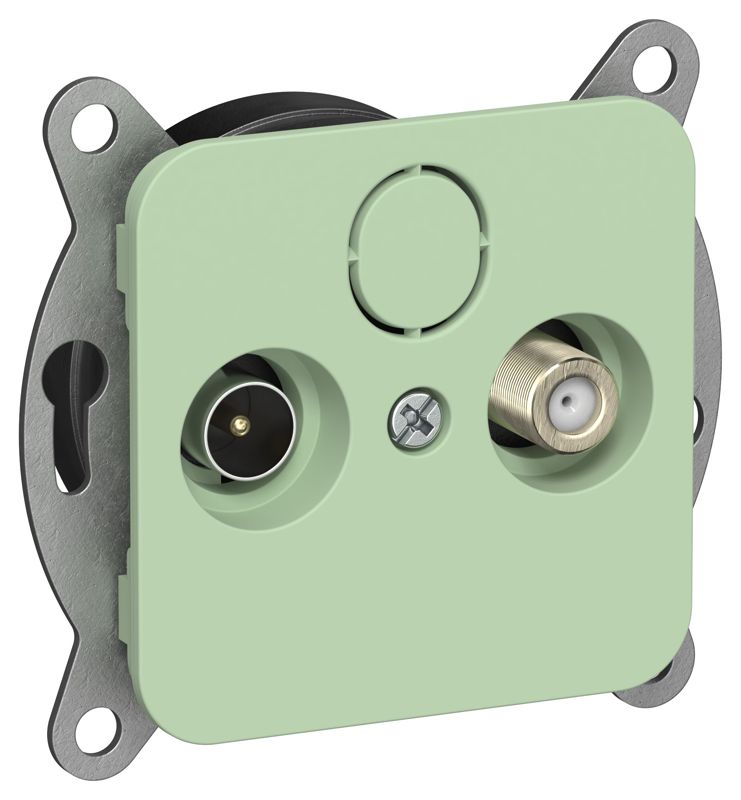 Розетка проходная TV/SAT 2-м СП FLITE РТВс-2-1-2-ФлФ экранир. механизм фисташк. IEK FI-AF23-P-K93