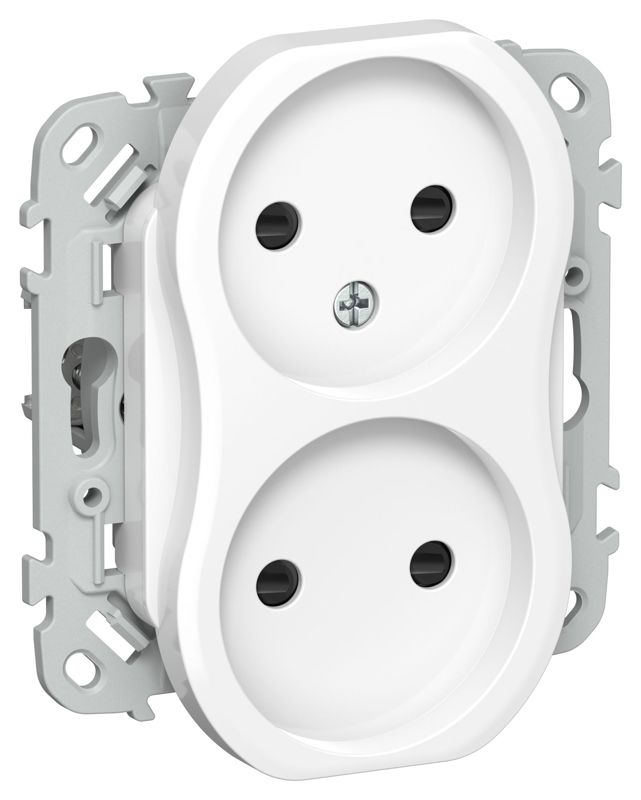 Розетка 2-м СП FLITE РСш02-0-ФлБ 10А без заземл. с защ. шторками механизм бел. IEK FI-R23-10-K01