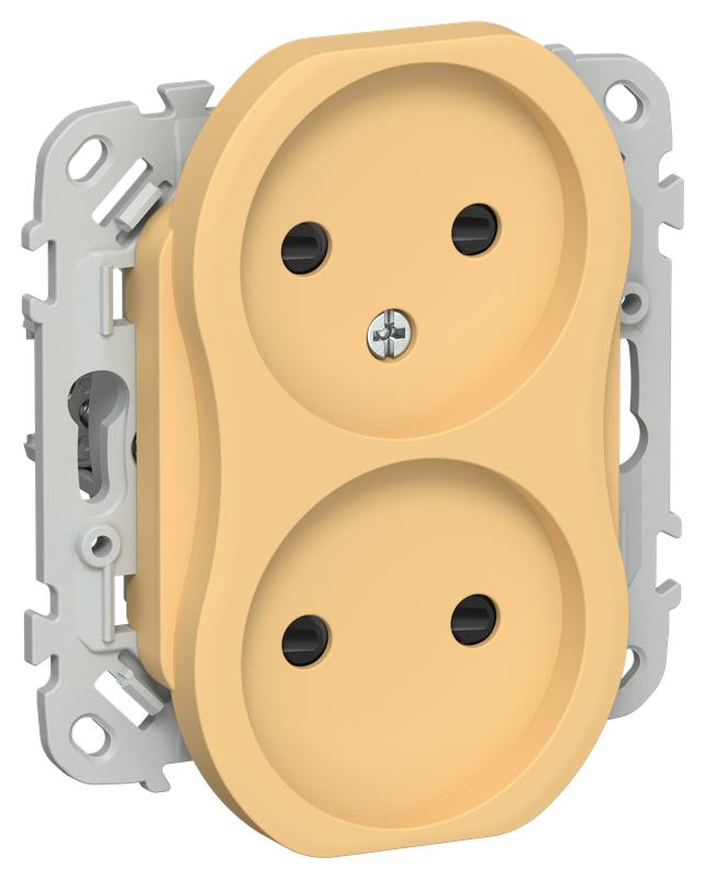 Розетка 2-м СП FLITE РСш02-0-ФлЗ 10А без заземл. с защ. шторками механизм золотарник IEK FI-R23-10-K90