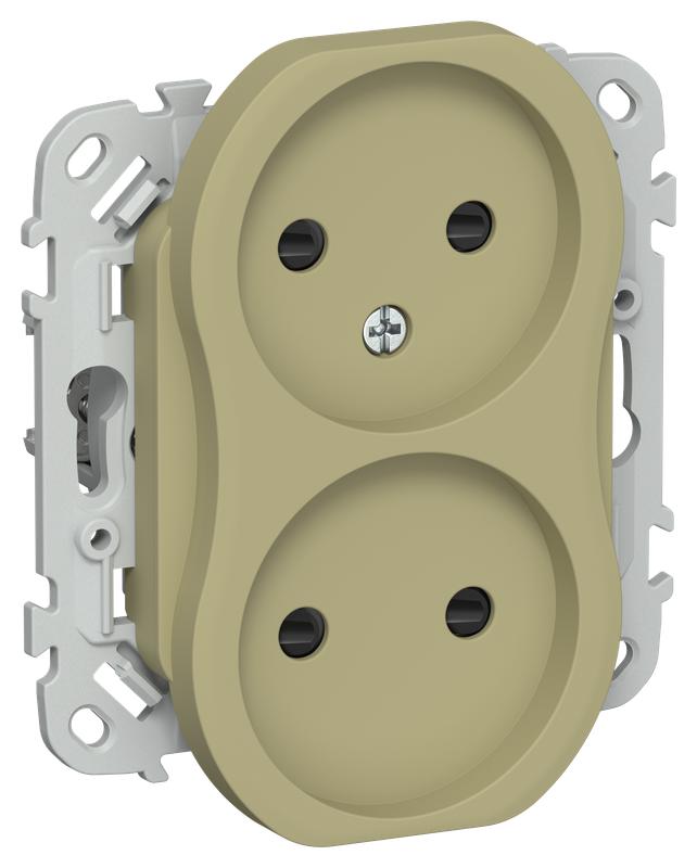 Розетка 2-м СП FLITE РСш02-0-ФлО 10А без заземл. с защ. шторками механизм олив. IEK FI-R23-10-K26