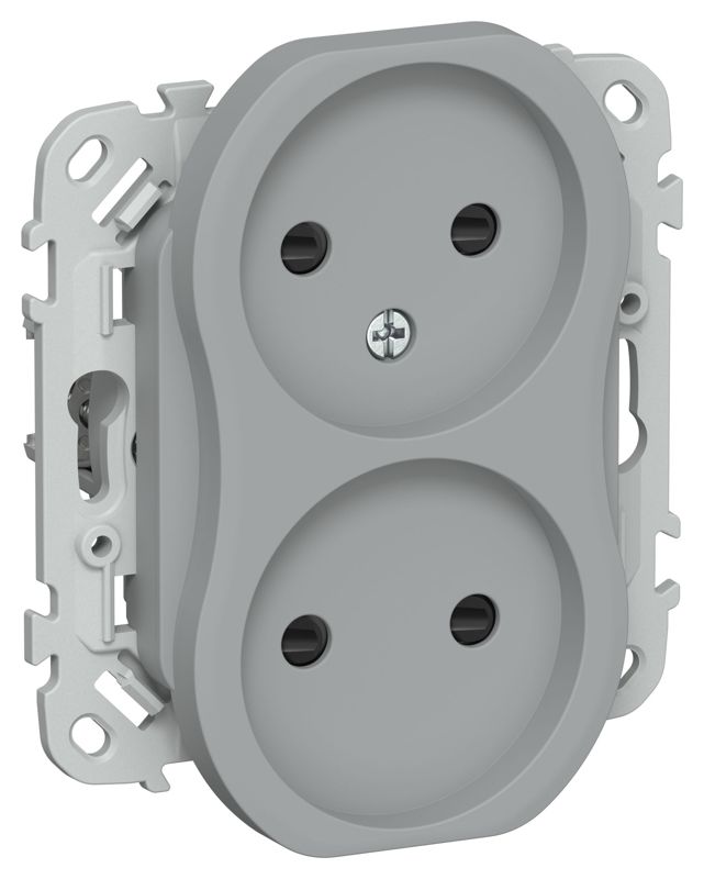 Розетка 2-м СП FLITE РСш02-0-ФлС 10А без заземл. с защ. шторками механизм сер. IEK FI-R23-10-K03